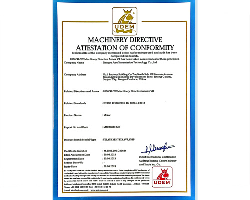 MACHINERY DIRECTTVE ATTESTATION OF CONFORMITY